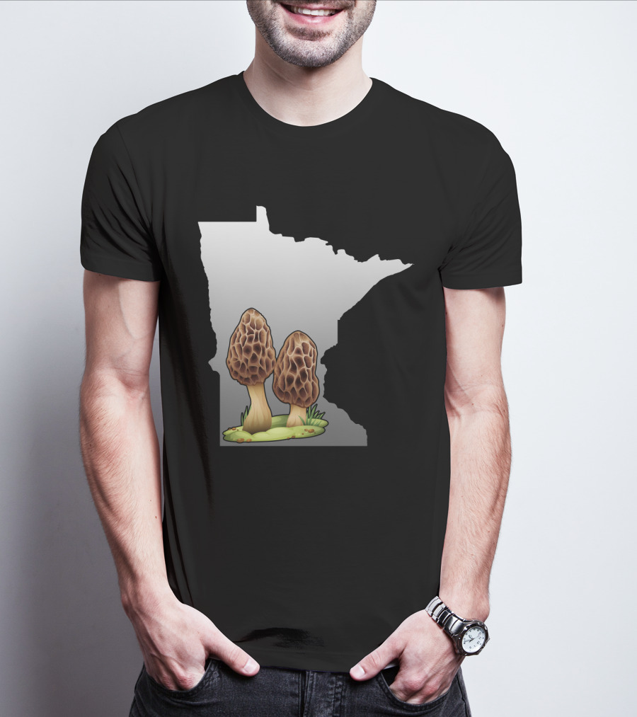 Minnesota Map With Two Morel Mushrooms In Front T-Shirt