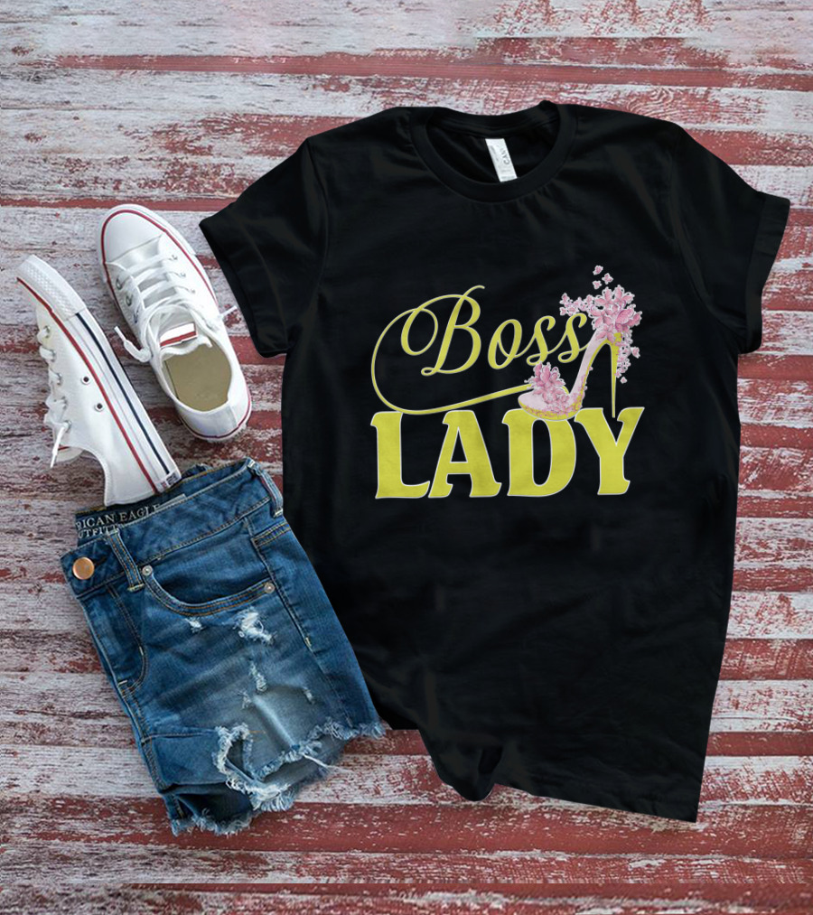 Boss Lady Floral Gold High Heel T-Shirt