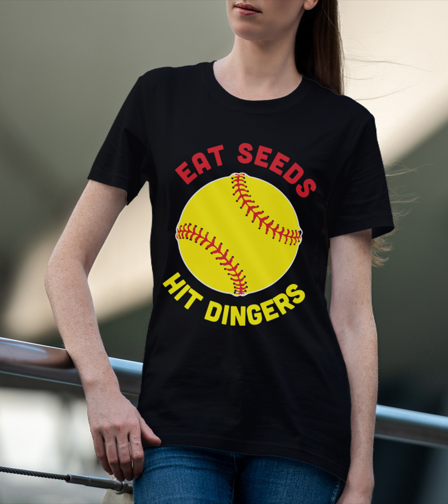 Eat Seeds Hit Dingers Softball Yellow T-Shirt