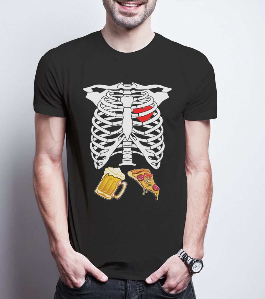 Maternity Beer And Pizza Skeleton Ribcage Heart T-Shirt