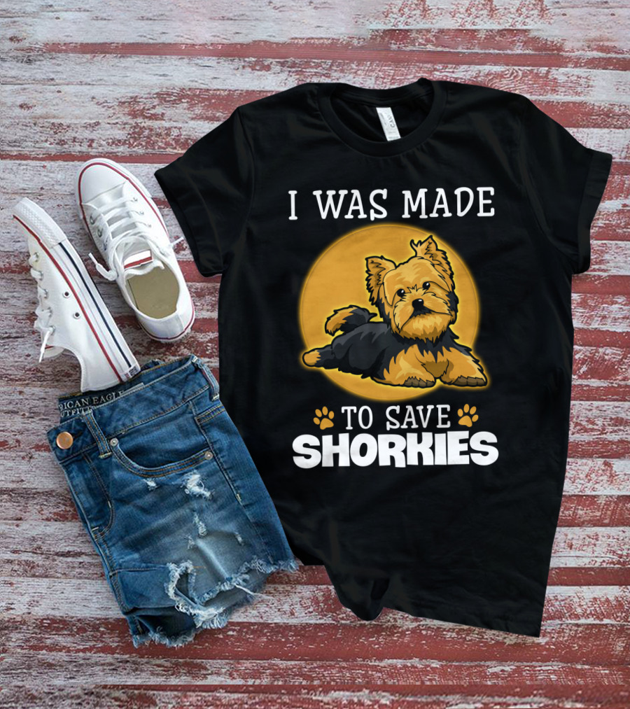 I Was Made To Save Shorkies Dog Paws And Orange Circle T-Shirt