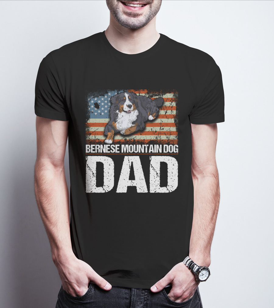 Bernese Mountain Dog Dad American Flag Patriotic Canine Pride T-Shirt