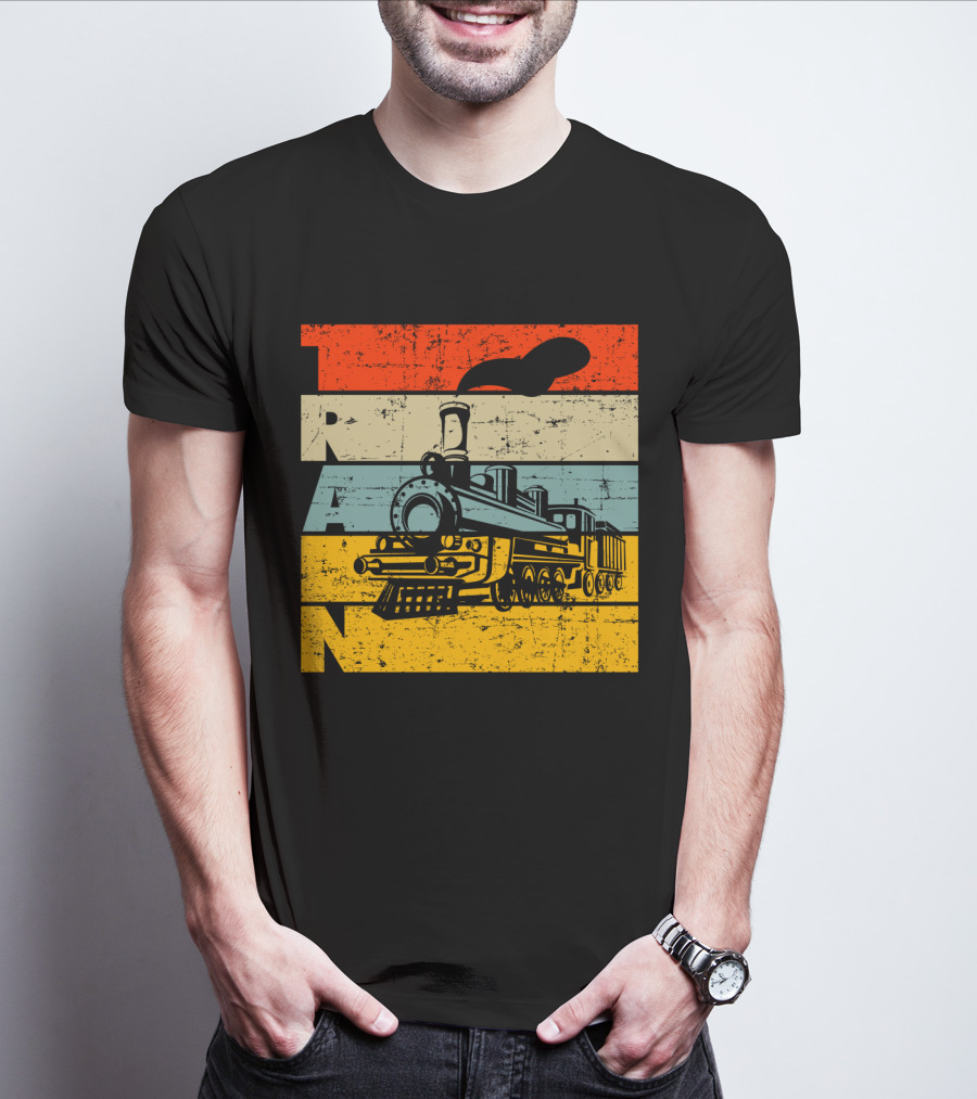 Vintage Train Retro Steam Locomotive Stripes T-Shirt