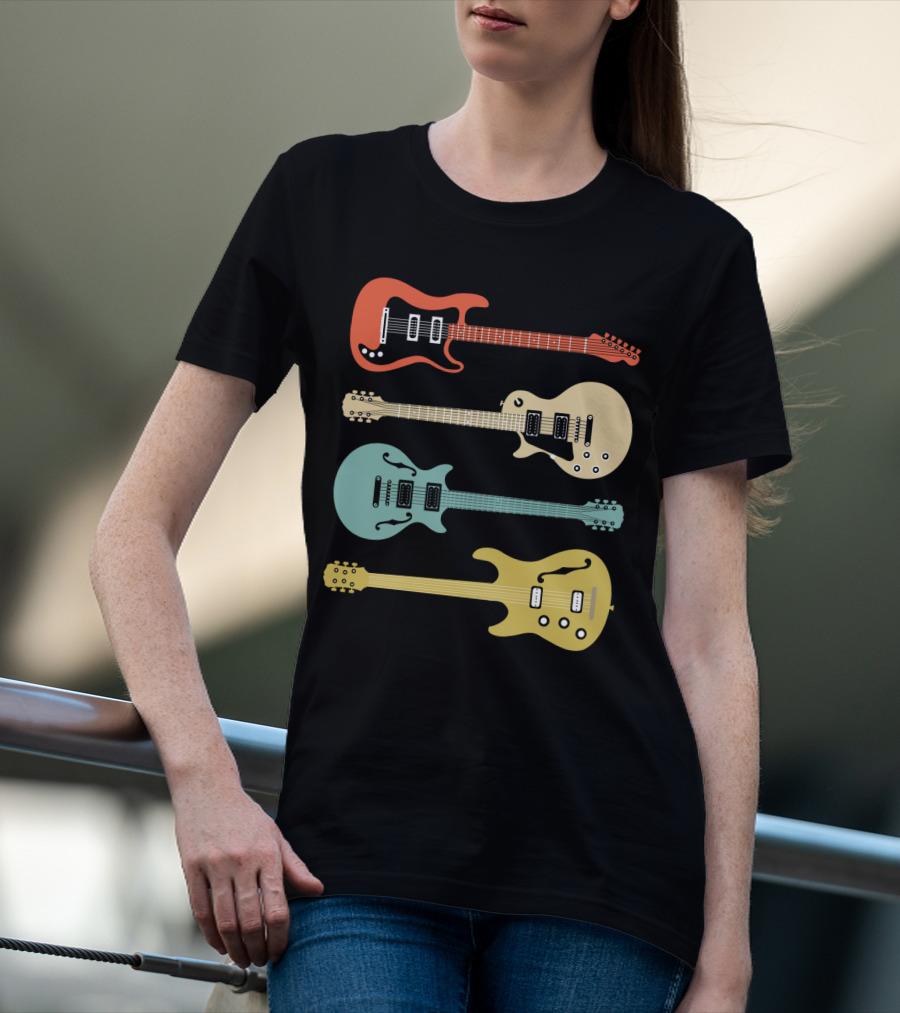 Vintage Bass Guitar Colorful Electric Guitars Collection T-Shirt