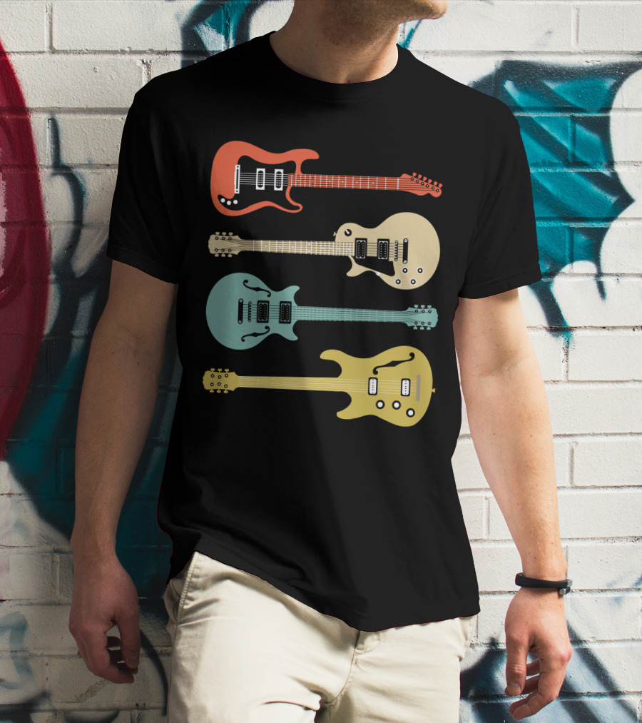 Vintage Bass Guitar Colorful Electric Guitars Collection T-Shirt
