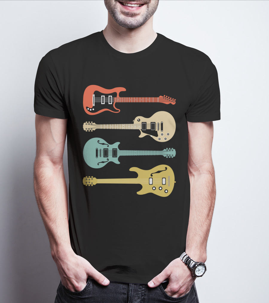 Vintage Bass Guitar Colorful Electric Guitars Collection T-Shirt