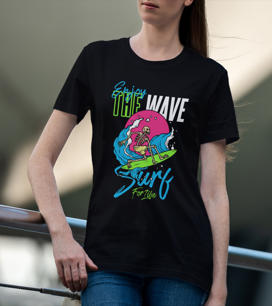 Enjoy The Wave Surf For Life Skull Surfing Summer T-Shirt