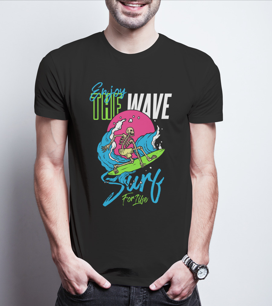 Enjoy The Wave Surf For Life Skull Surfing Summer T-Shirt