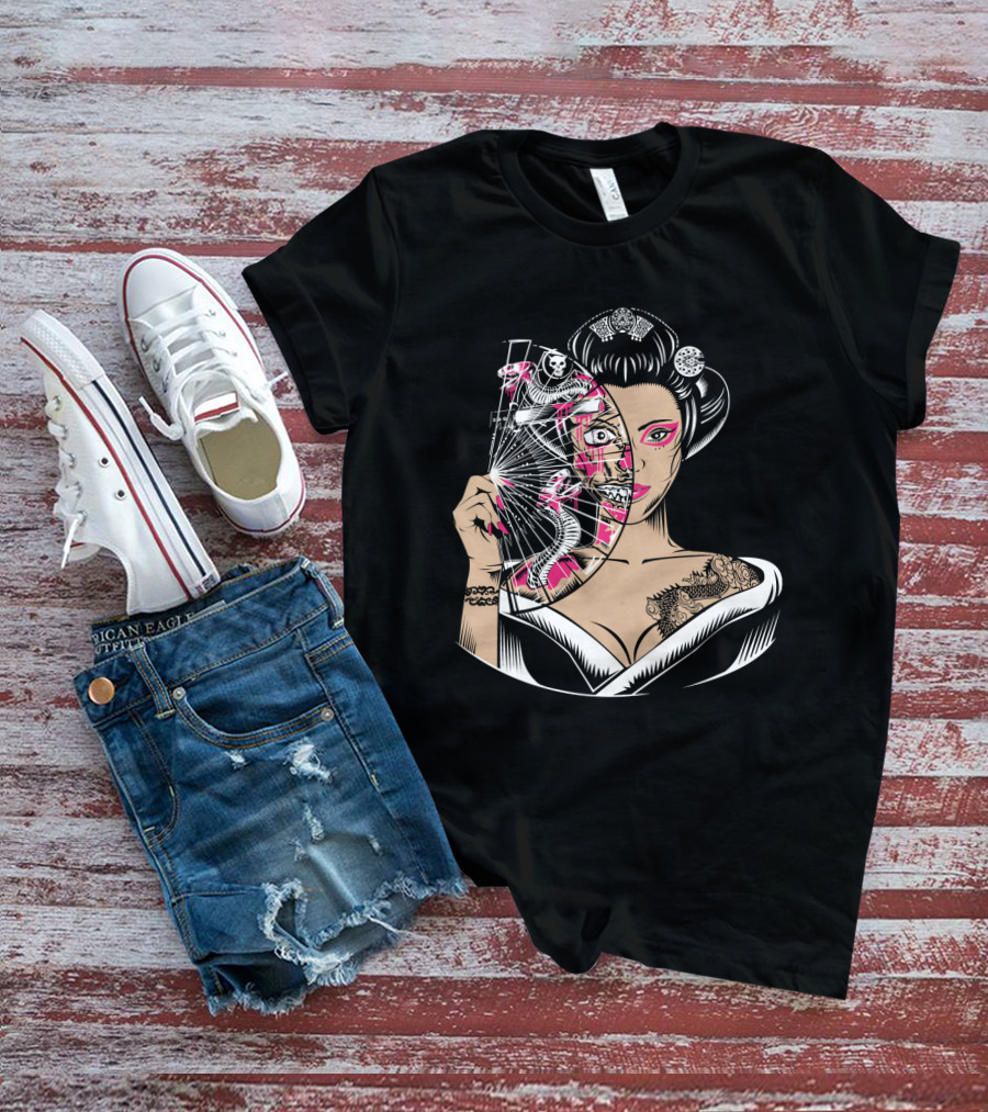 Zombie Geisha Fan Undead Half Face T-Shirt