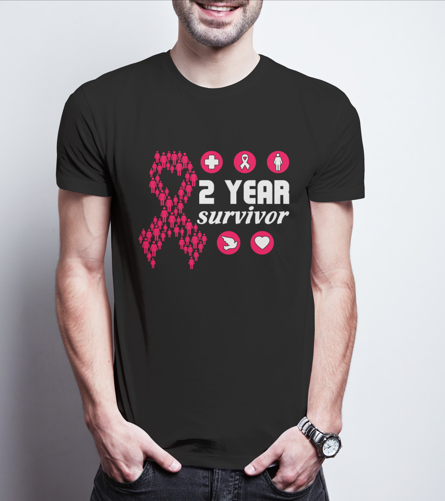 2 Year Survivor Pink Ribbon Breast Cancer Awareness Icons T-Shirt