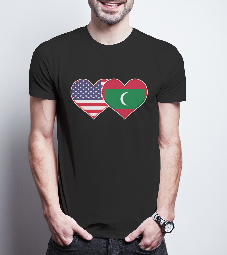 USA And Maldives Flag Hearts T-Shirt