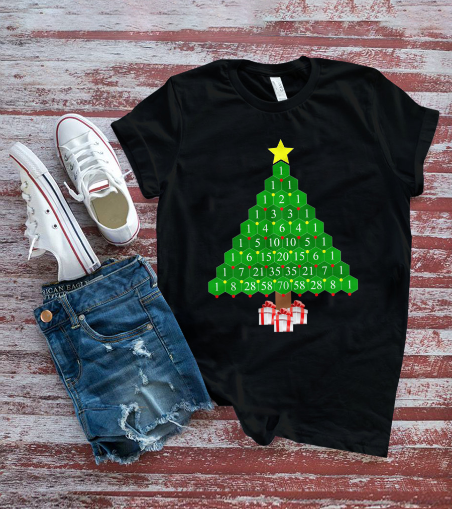 Pascal's Triangle Christmas Tree With Numbers And Gifts T-Shirt
