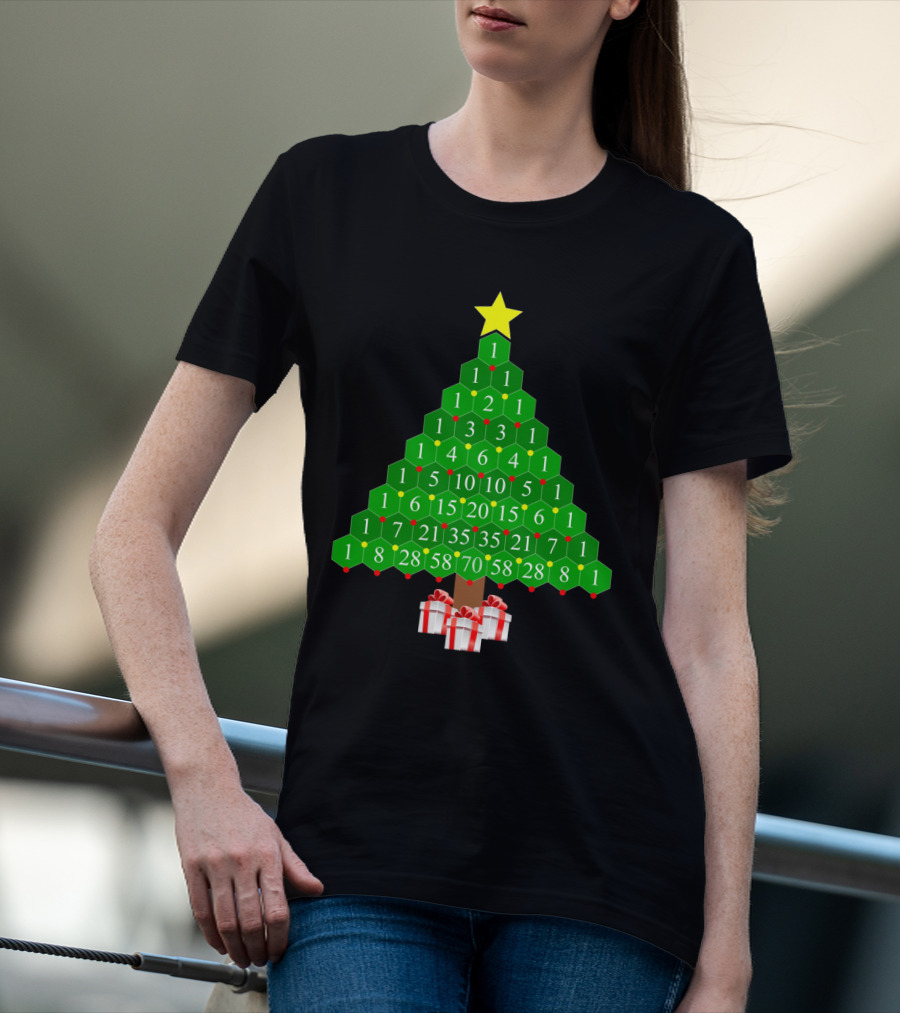 Pascal's Triangle Christmas Tree With Numbers And Gifts T-Shirt