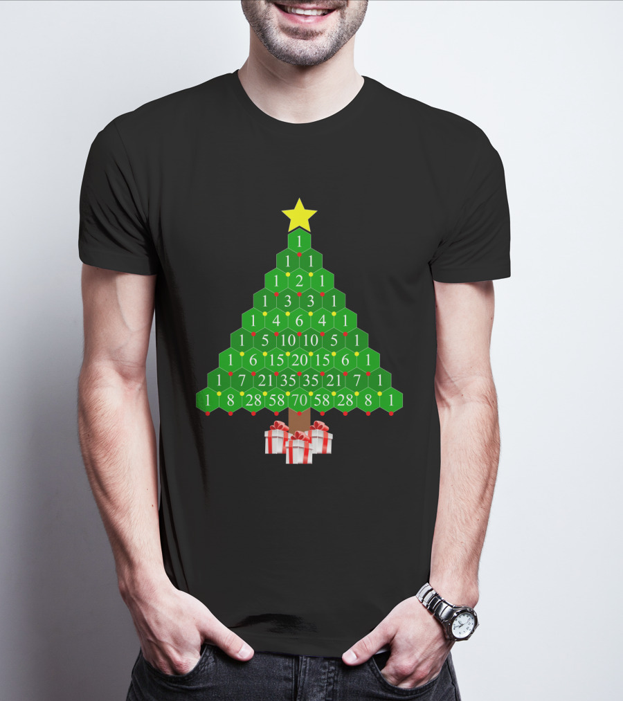 Pascal's Triangle Christmas Tree With Numbers And Gifts T-Shirt