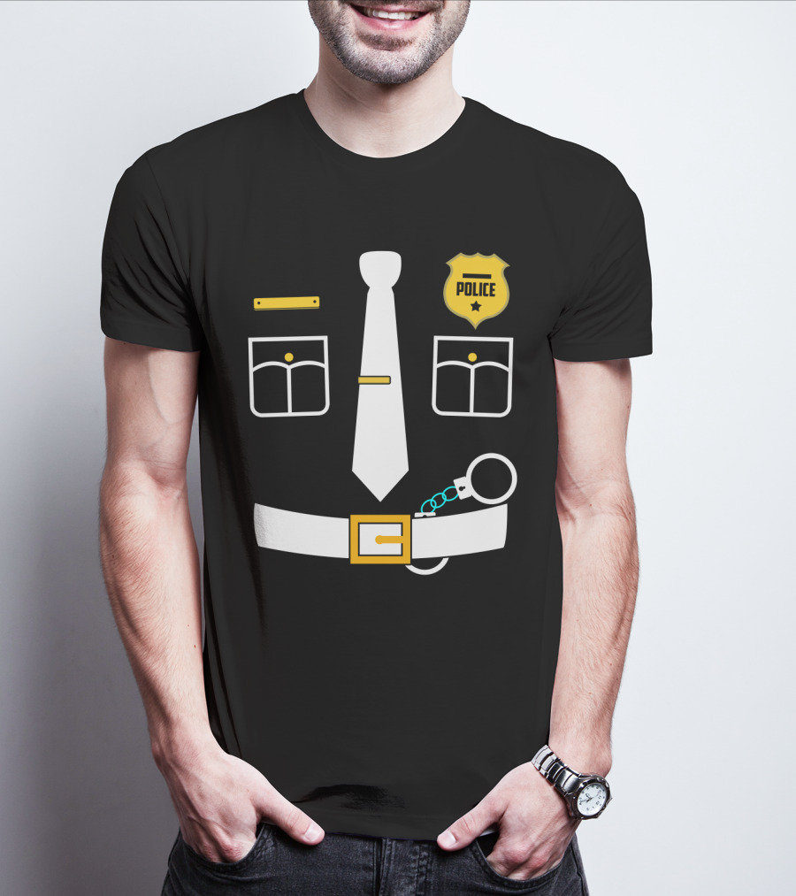 Police Uniform Icon With Handcuffs, Tie, Badge And Belt T-Shirt