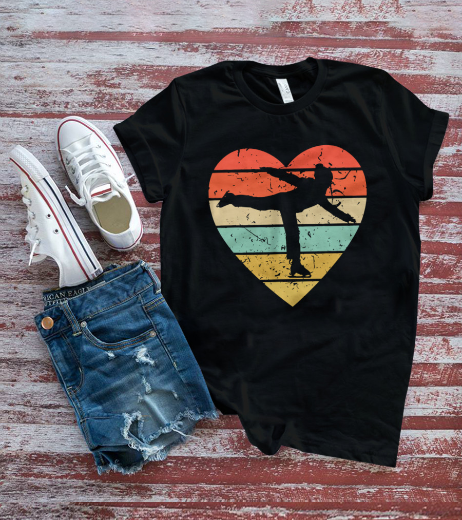 Vintage Heart Figure Skater Ice Skating Sport T-Shirt