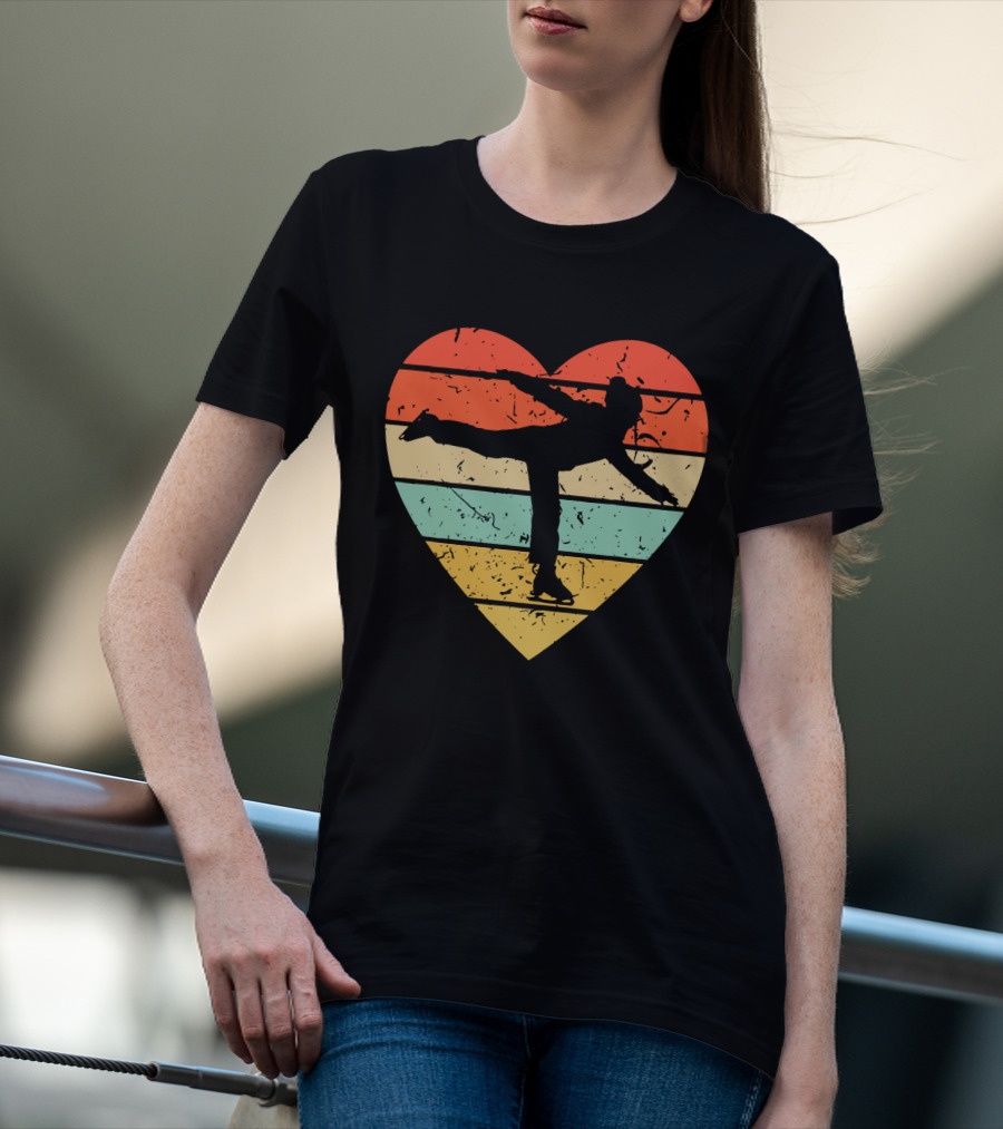 Vintage Heart Figure Skater Ice Skating Sport T-Shirt