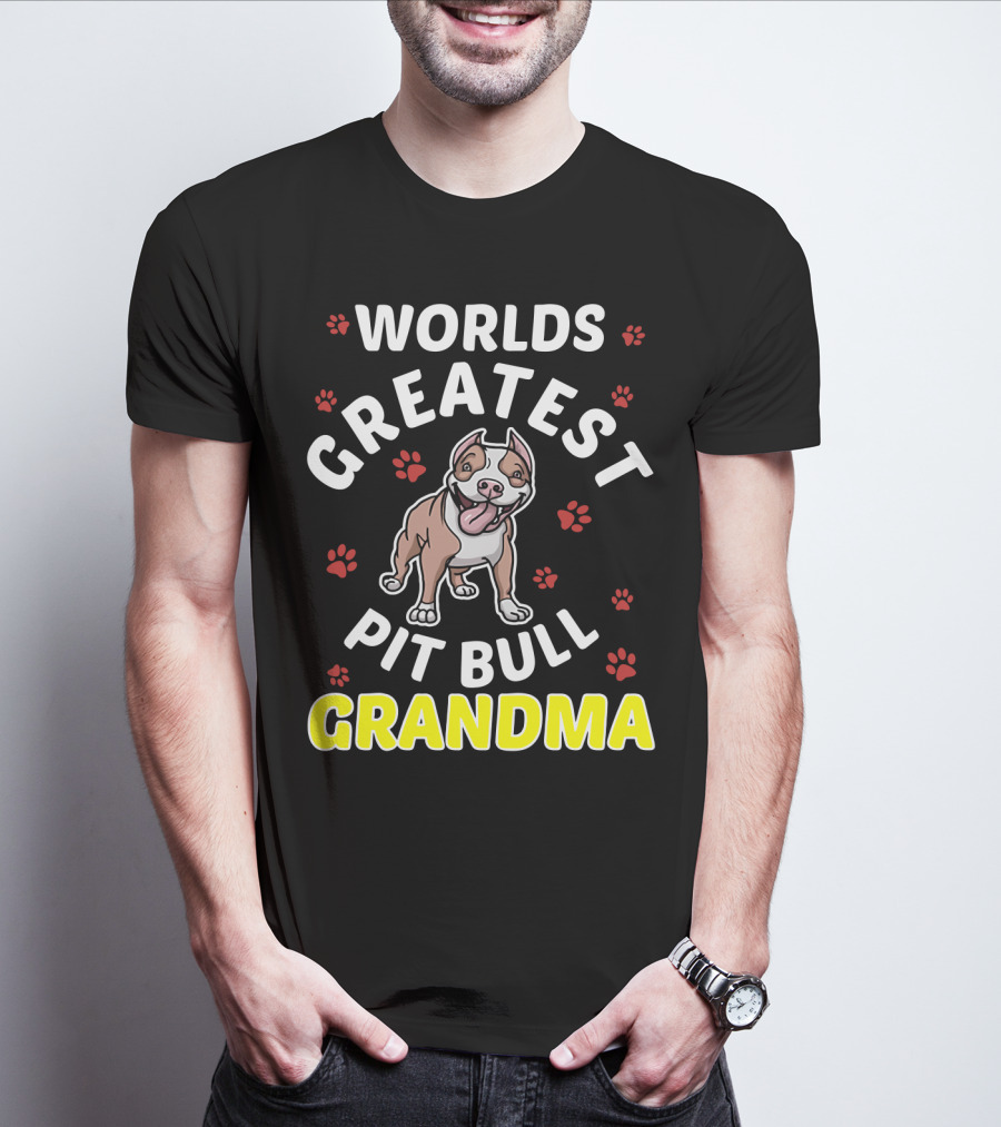 WORLDS GREATEST PIT BULL GRANDMA Paws And Smiling Pitbull T-Shirt