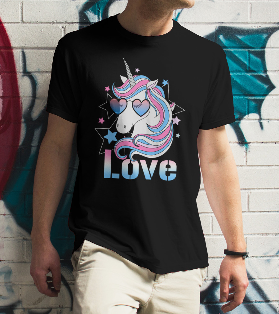 Love Unicorn Heart Glasses With Stars T-Shirt