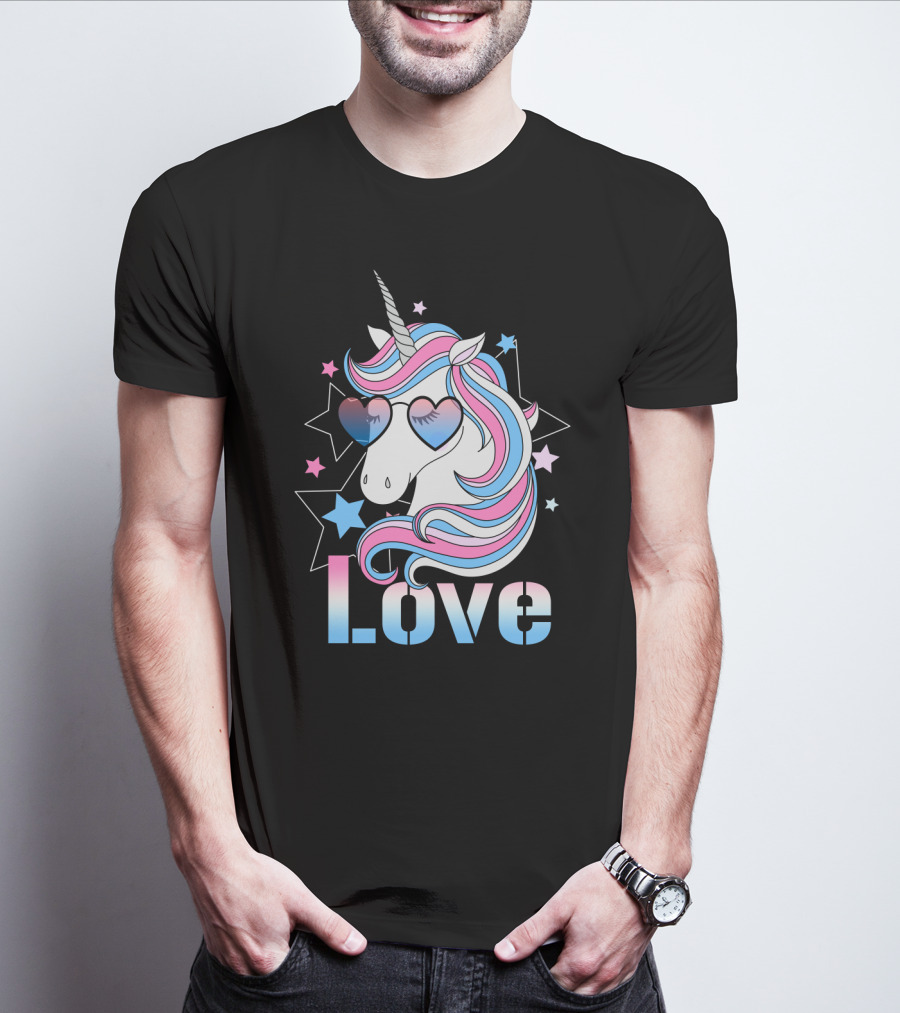 Love Unicorn Heart Glasses With Stars T-Shirt
