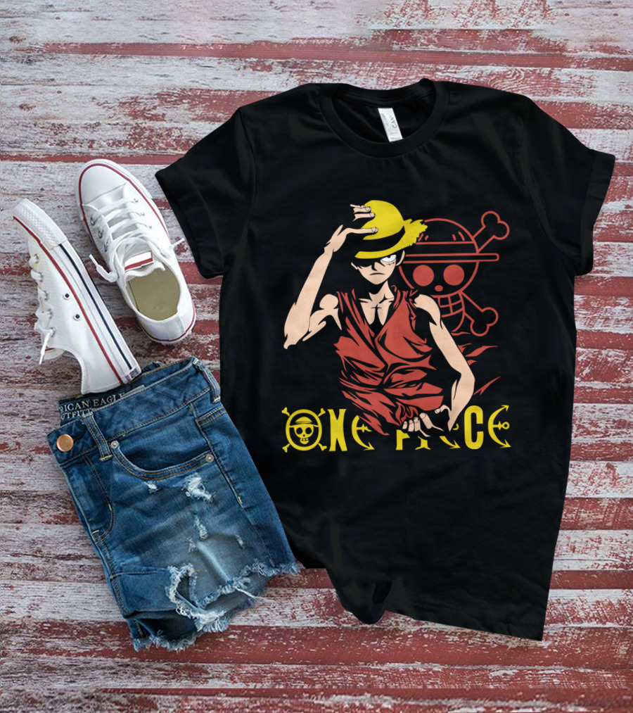One Piece Luffy Straw Hat Pirate Skull T-Shirt