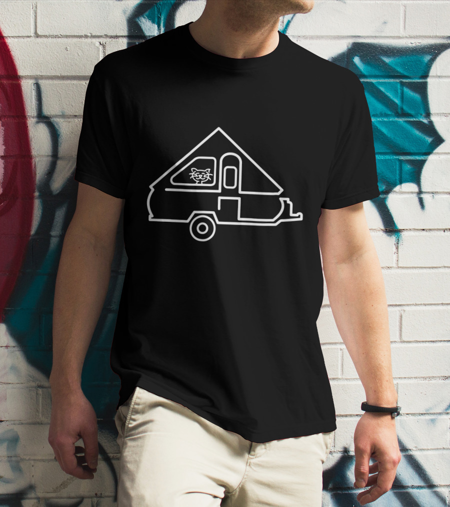 Happy Camper Cat Aliner A Frame Trailer Adventure T-Shirt
