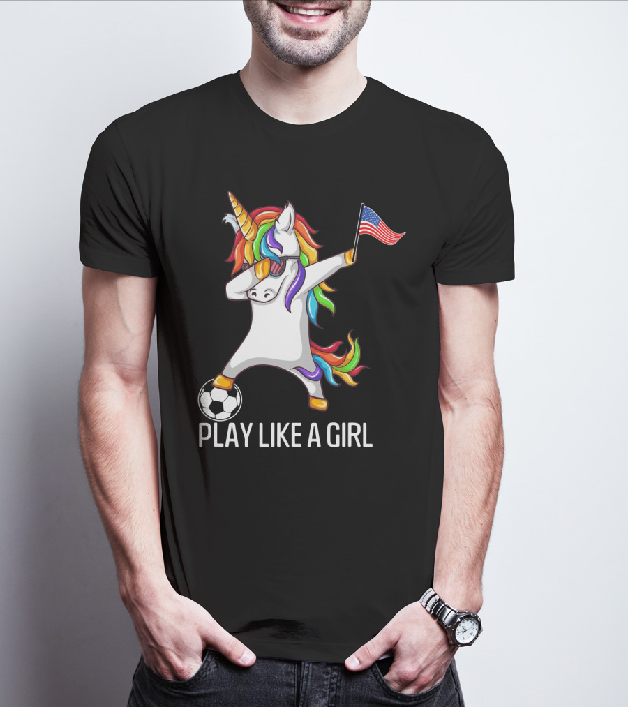 Dabbing Unicorn Play Like A Girl USA Soccer T-Shirt