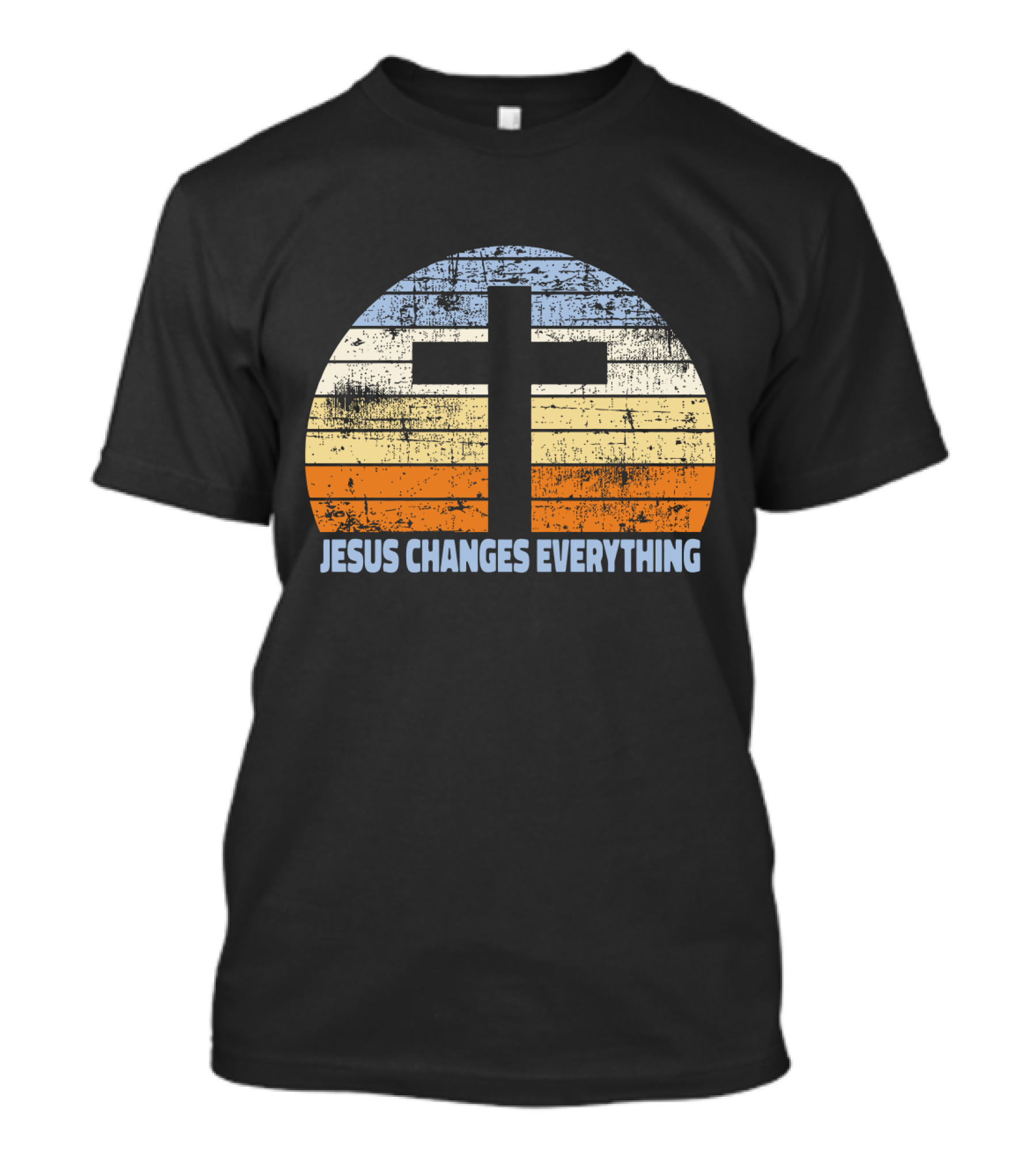 Faith Cross Jesus Changes Everything Vintage Christian Retro Sunset T-Shirt