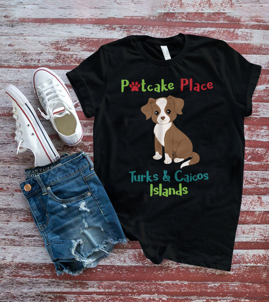 Potcake Place Turks And Caicos Islands Cute Dog Graphic With Paw Prints T-Shirt
