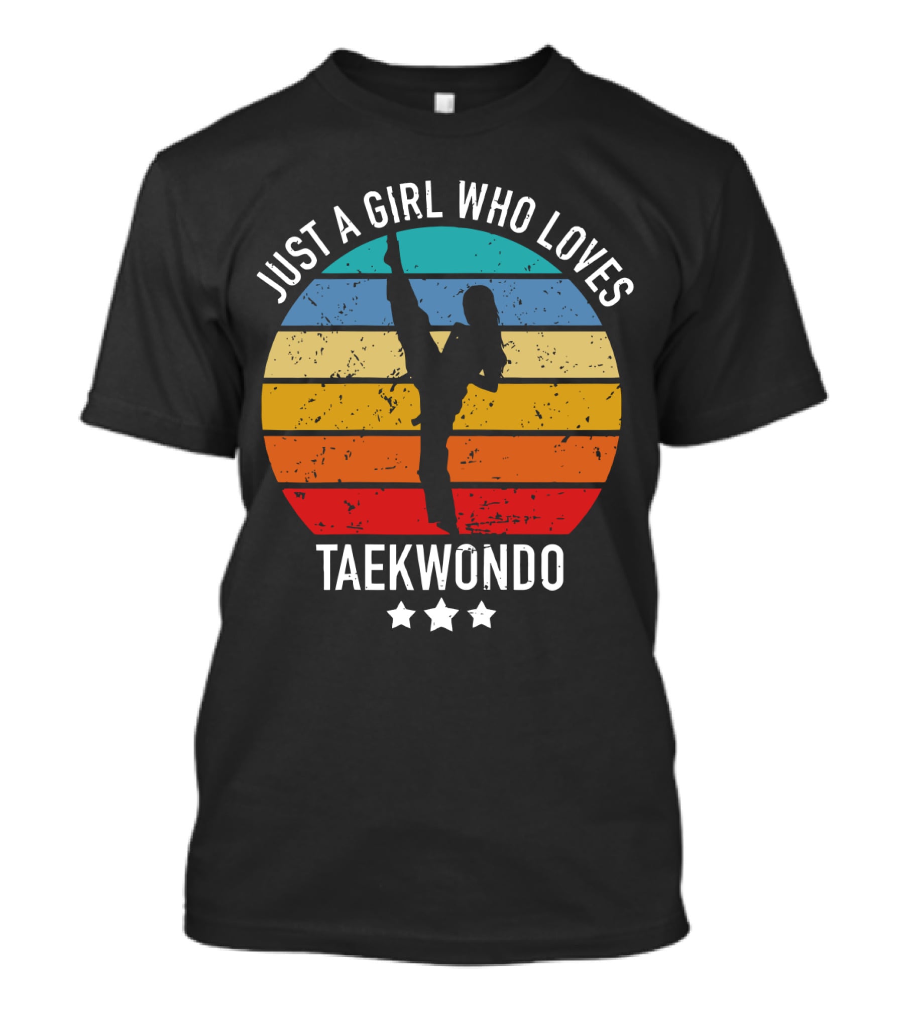 Just A Girl Who Loves Taekwondo Vintage Silhouette Rainbow Stripes T-Shirt