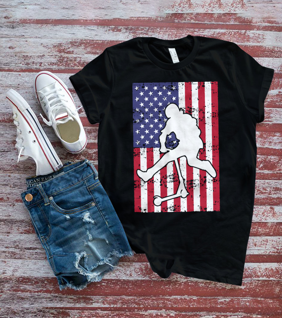 Stunt Scooter Trick With American Flag Background Competition T-Shirt