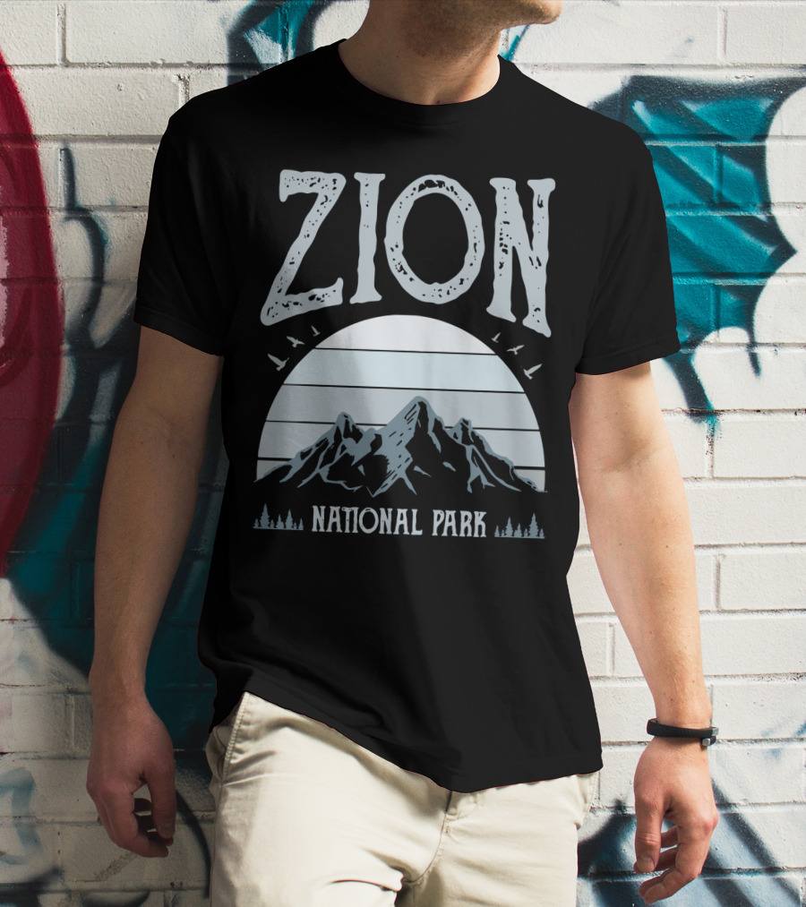 Zion National Park Mountains With Sun And Birds T-Shirt