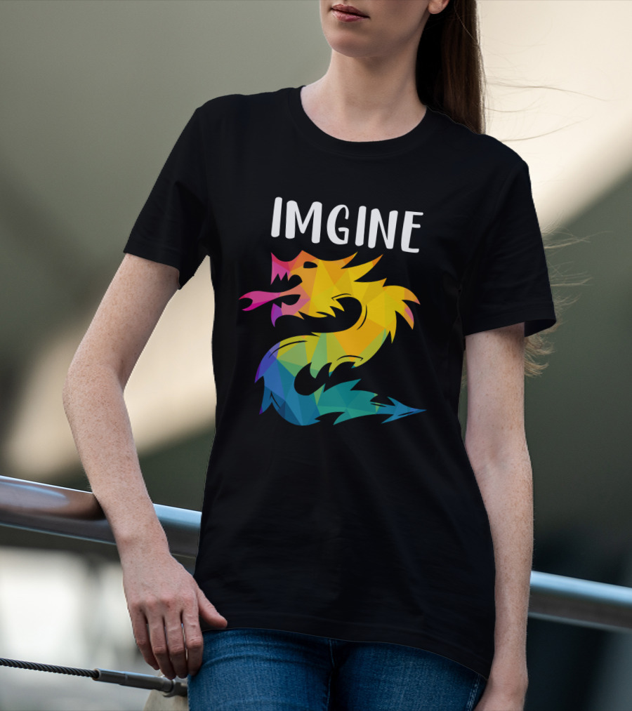 Imagine Vibrant Geometric Dragon Tattoo T-Shirt