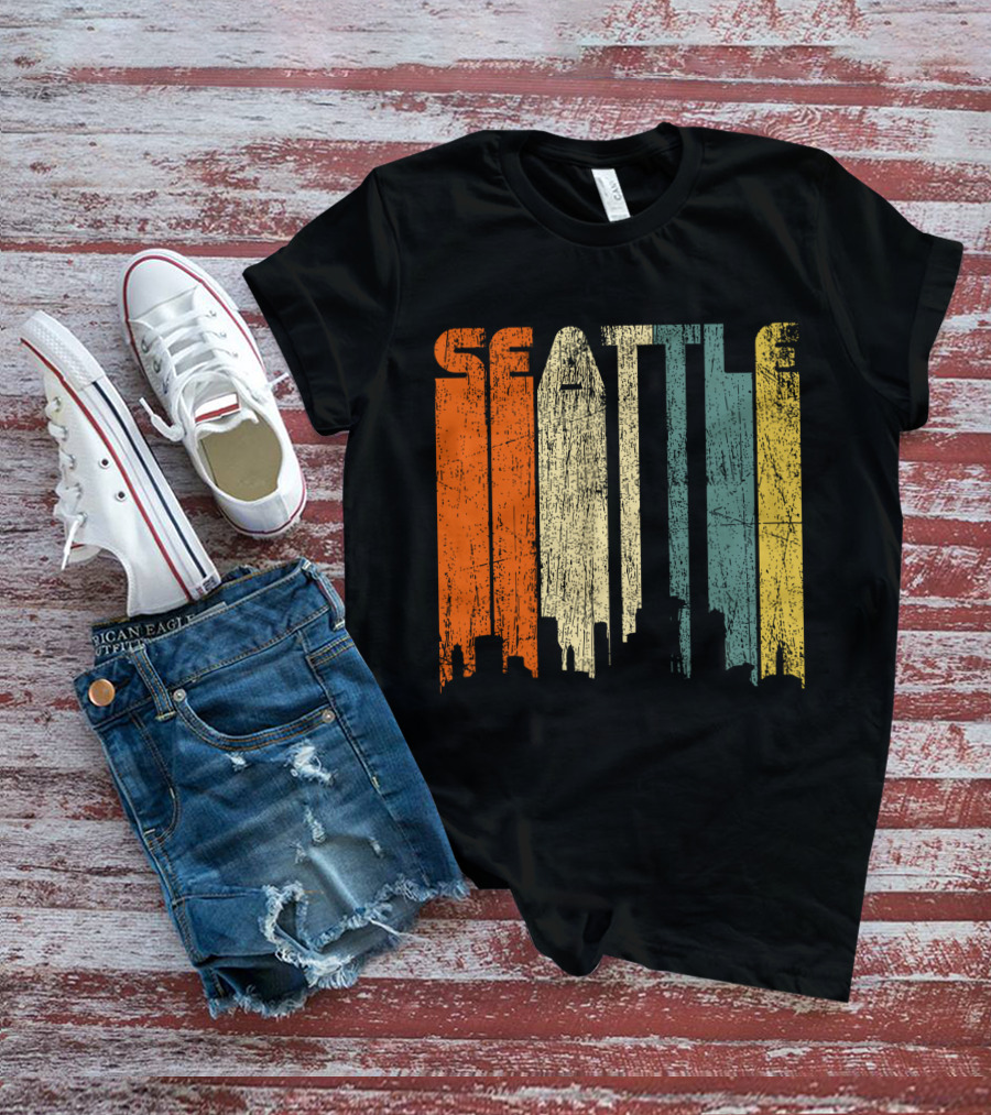 Seattle Vintage City Skyline Retro 70s T-Shirt