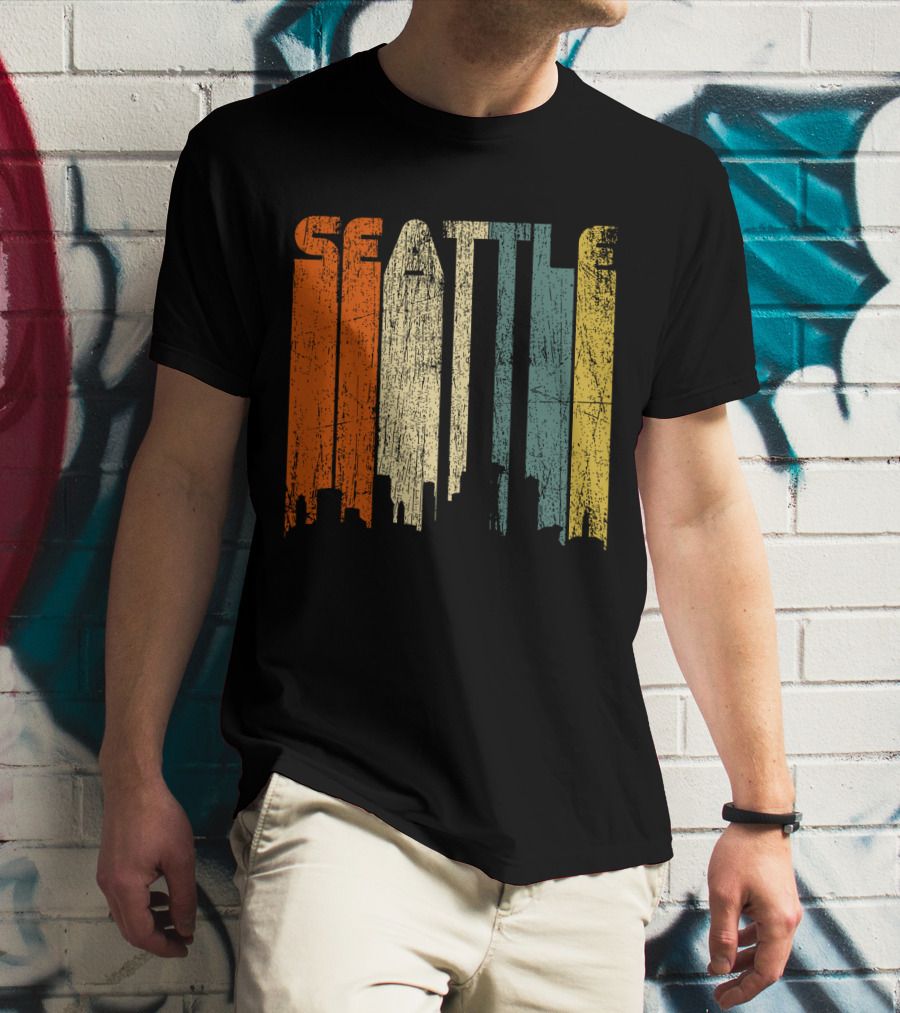 Seattle Vintage City Skyline Retro 70s T-Shirt