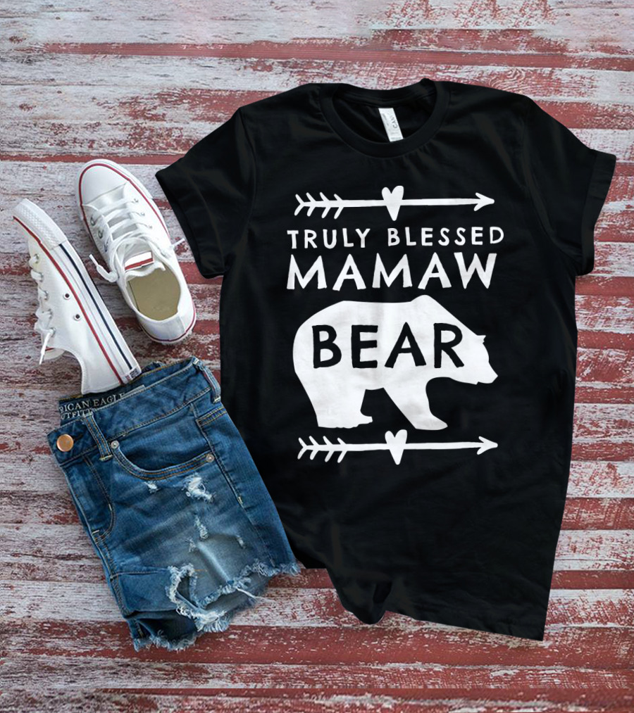Truly Blessed Mamaw Bear Grandma Bear Silhouette Arrows Hearts T-Shirt