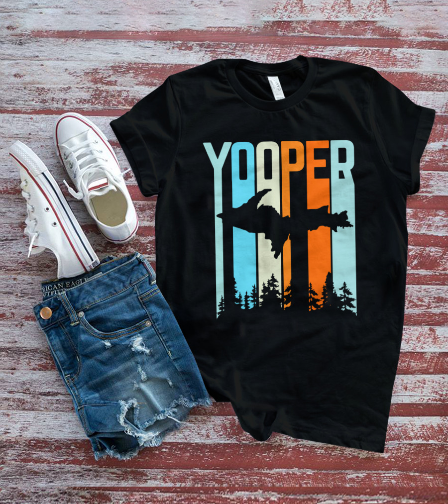 Yooper Silhouette Upper Peninsula Retro Stripes T-Shirt