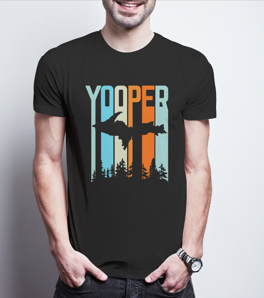 Yooper Silhouette Upper Peninsula Retro Stripes T-Shirt