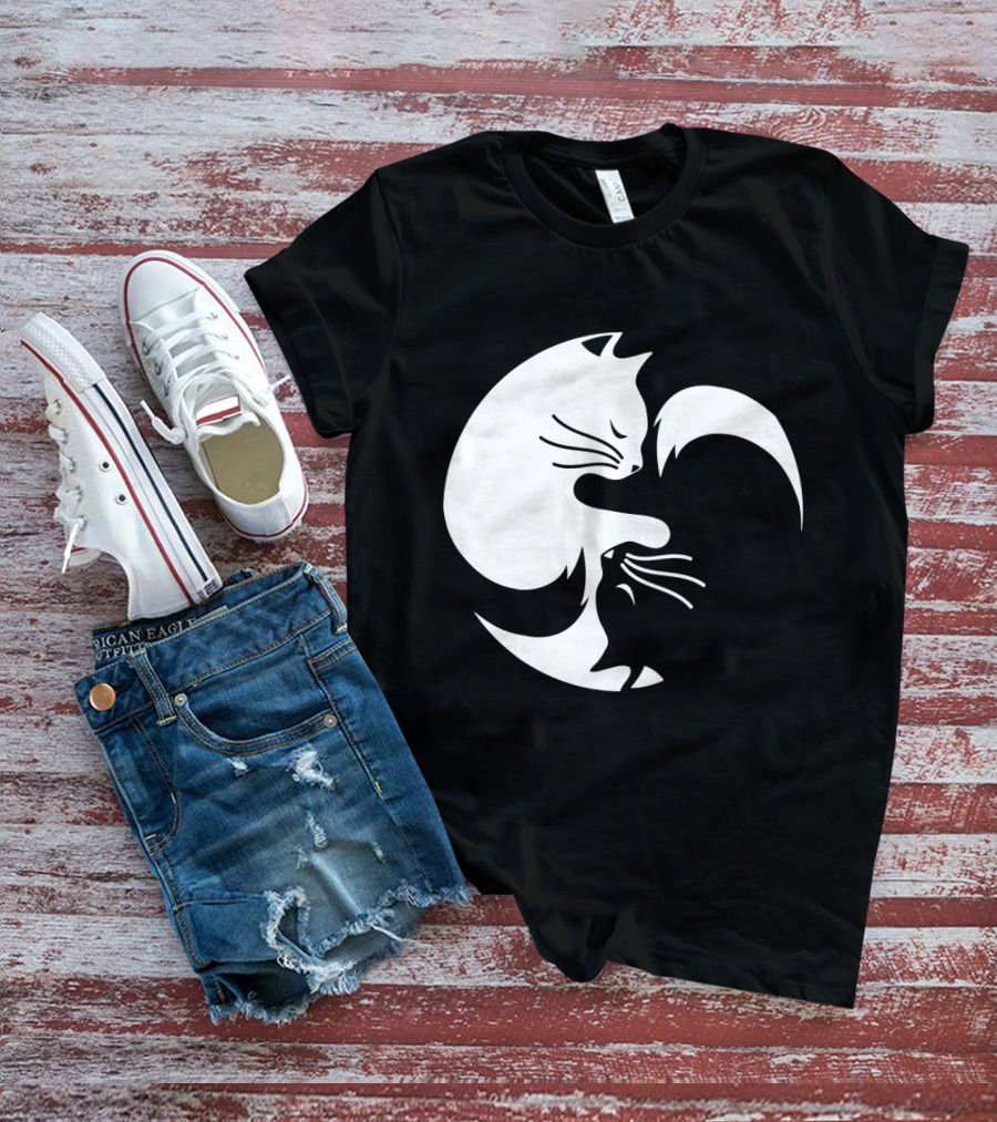 Cat Yin Yang Spiritual Meditation Yoga Balance T-Shirt