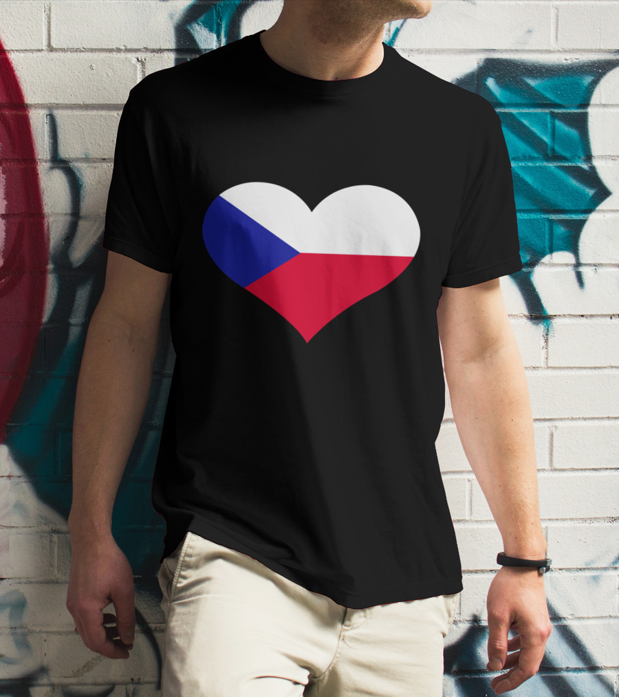 Czech Republic Flag Heart Shape T-Shirt