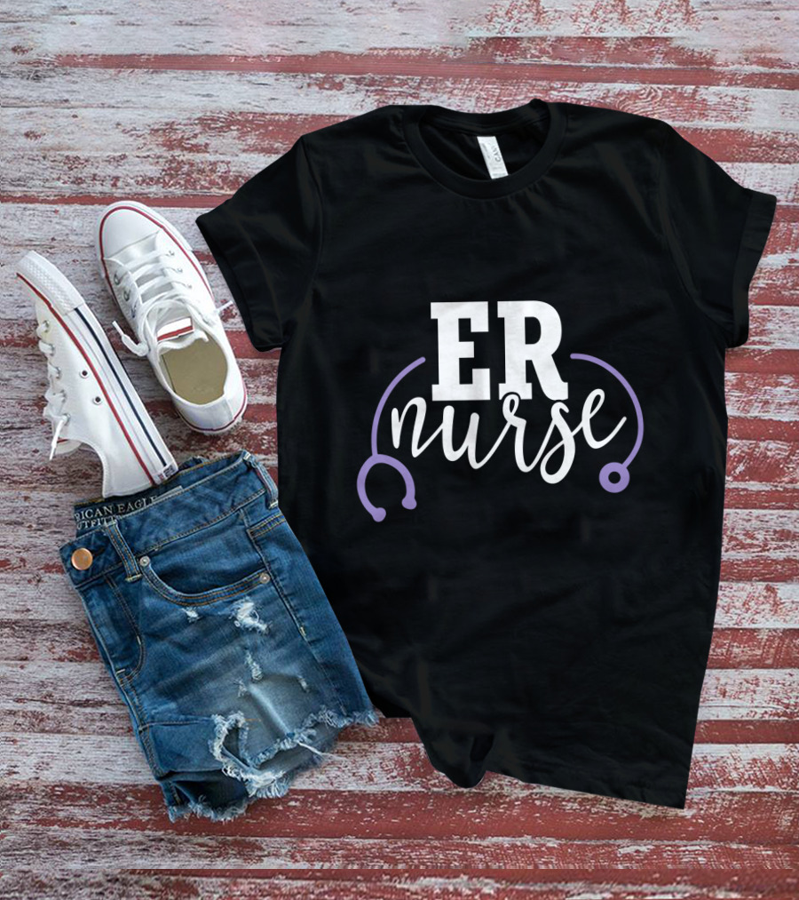 ER Nurse Stethoscope Emergency Room RN Purple T-Shirt
