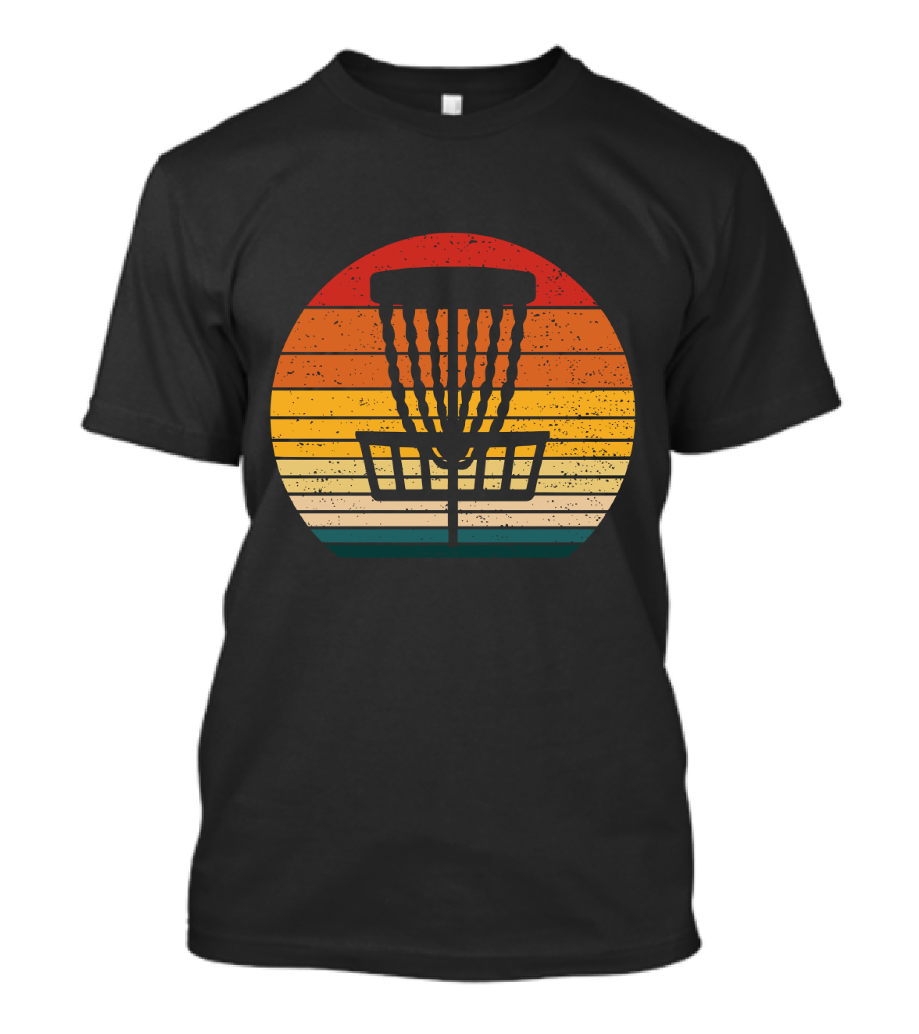 Retro Disc Golf Basket Sunset Stripes T-Shirt