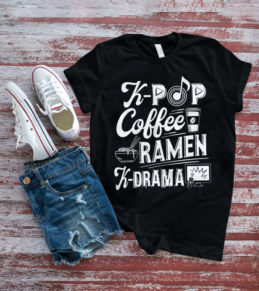 Kpop Coffee Ramen K Drama Music Note Coffee Cup Ramen Bowl TV Remote T-Shirt