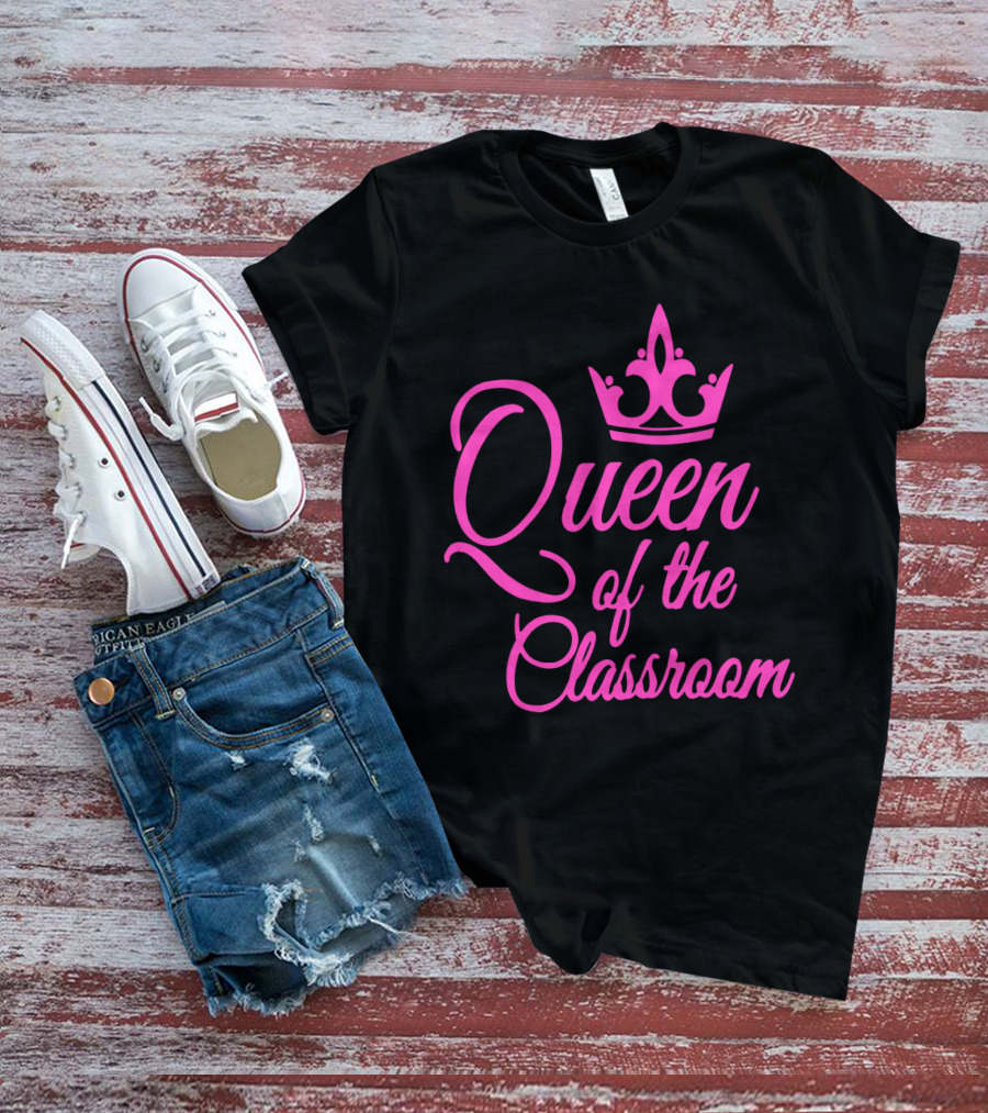 Queen Of The Classroom Pink Crown Motif T-Shirt