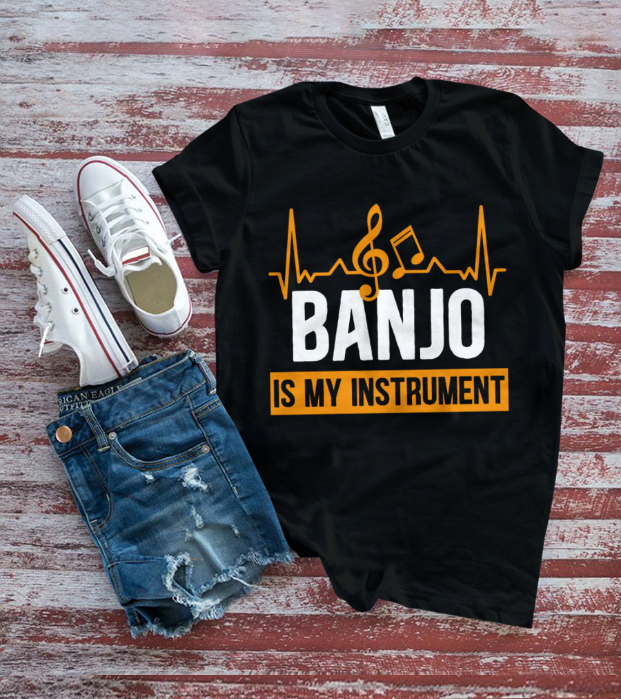 Banjo Is My Instrument With Musical Symbols And Sound Waves T-Shirt