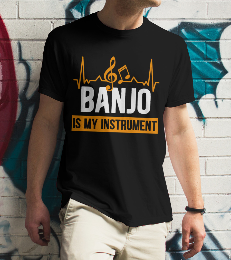 Banjo Is My Instrument With Musical Symbols And Sound Waves T-Shirt