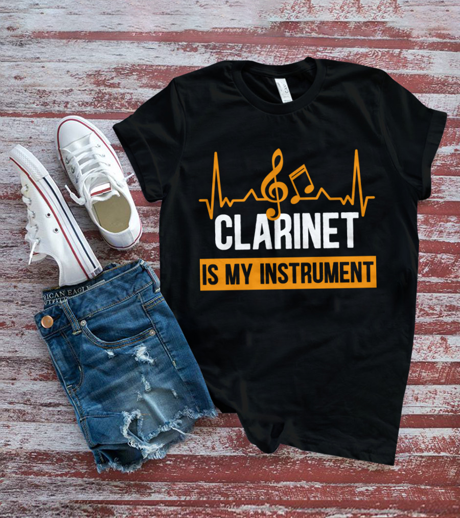 Clarinet Is My Instrument Music Heartbeat Treble Clef And Note T-Shirt