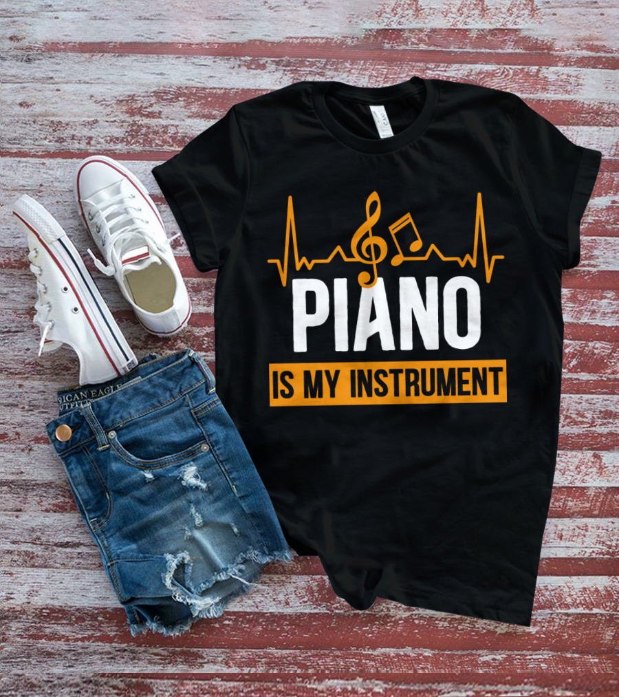 Piano Is My Instrument Musical Heartbeat Clef And Notes T-Shirt