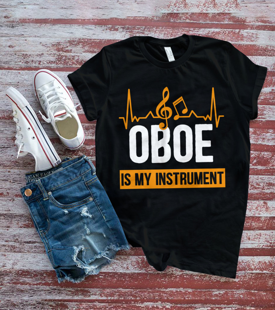 Oboe Is My Instrument Musical Heartbeat With Treble Clef And Note T-Shirt