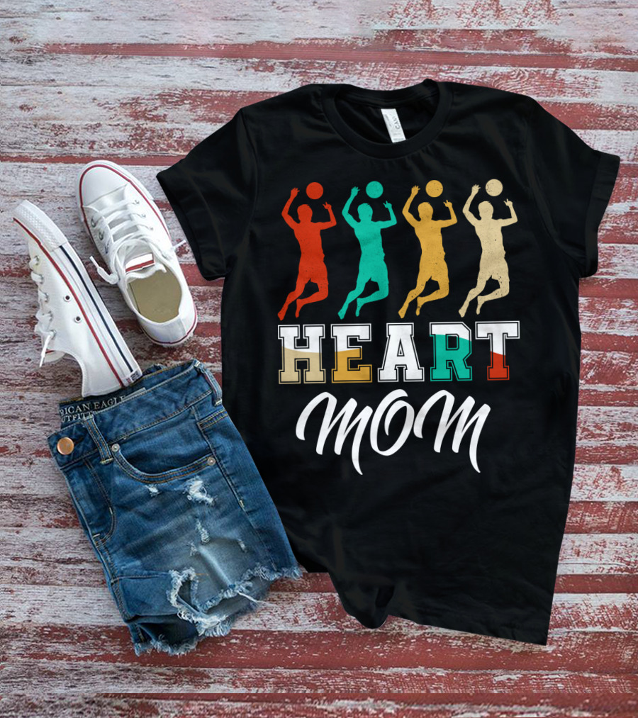 Volleyball Heart Mom Retro Silhouette Players T-Shirt